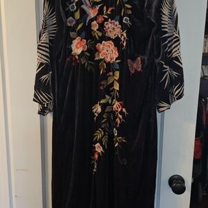 Johnny Was Purple Velvet Embroidered Japanese Kimono style
